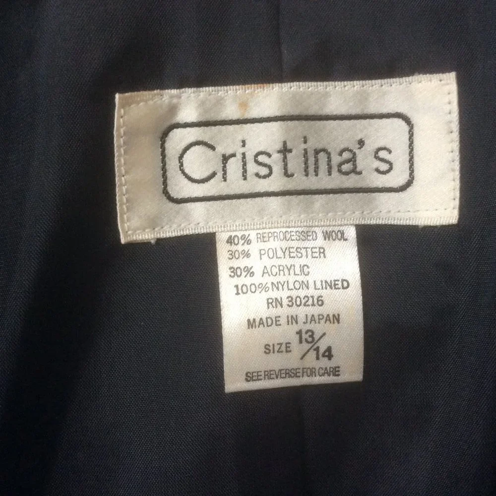 Vintage Cristinas 90s Gray Herringbone Lined Wool Blend 80s Blazer Size 13/14 - Picture 4 of 5